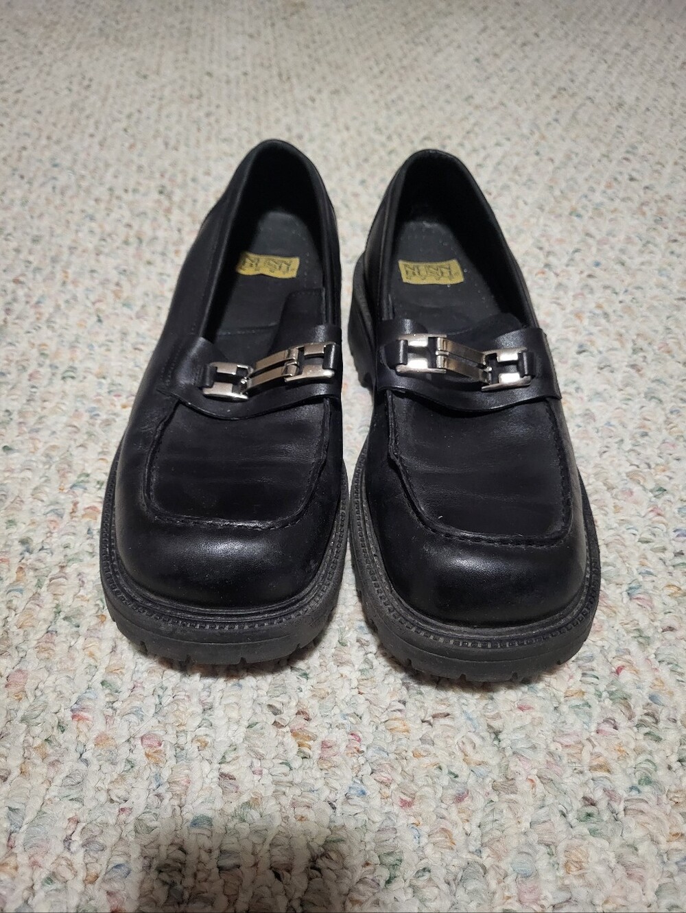 Black Leather Men's Loafers with Metal Accent, 9.5